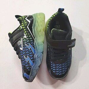 Athletic Works Memory Foam Light Up Shoes Blue Green Little Boy Sz 10 Lightning